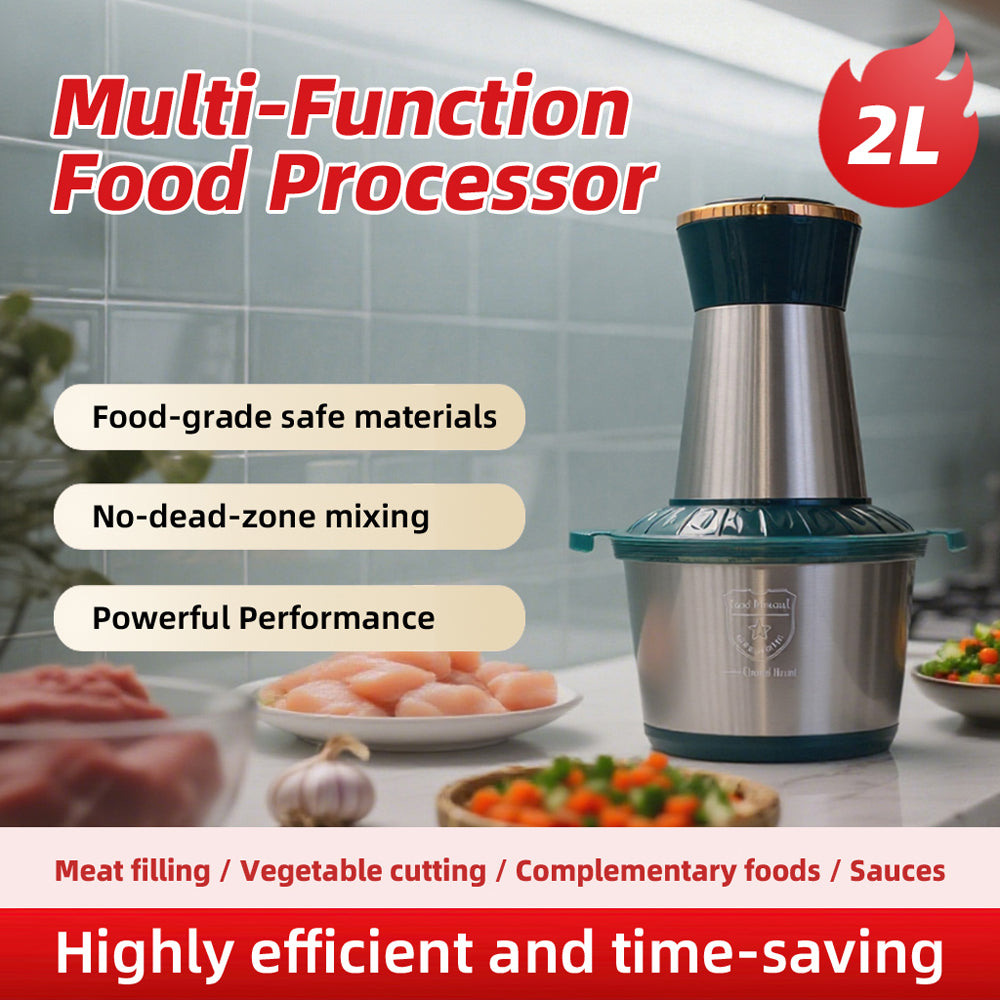 2L Multi-Function Stainless Steel Food Processor - 300W Powerful Meat Grinder & Chopper for Meat, Vegetables, Baby Food & Sauces