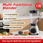1.5L Multi-Functional Blender with 5 Adjustable Speeds, High-Power Motor, and Stainless Steel Base for Juicing, Ice Crushing, and More