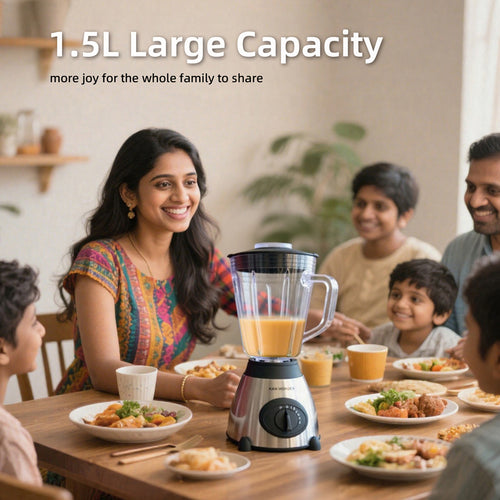 1.5L Multi-Functional Blender with 5 Adjustable Speeds, High-Power Motor, and Stainless Steel Base for Juicing, Ice Crushing, and More
