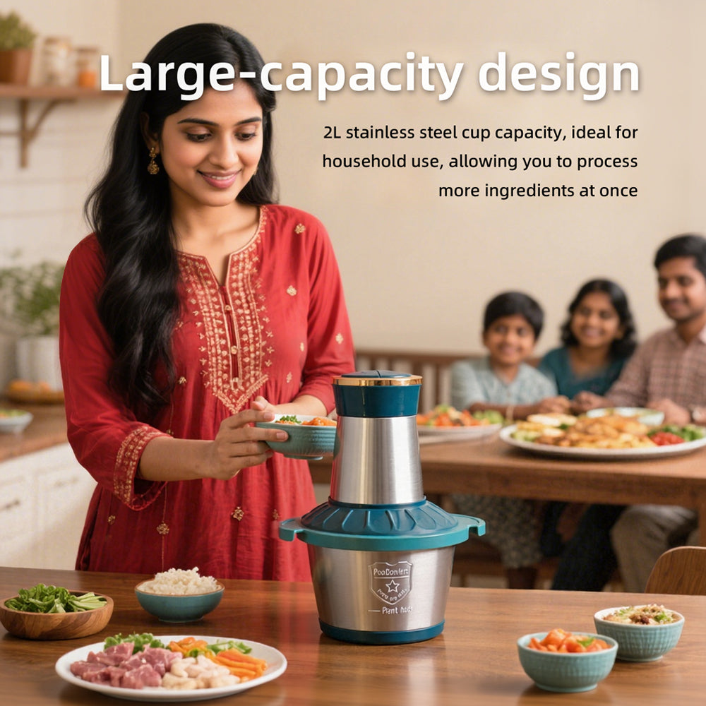 2L Multi-Function Stainless Steel Food Processor - 300W Powerful Meat Grinder & Chopper for Meat, Vegetables, Baby Food & Sauces