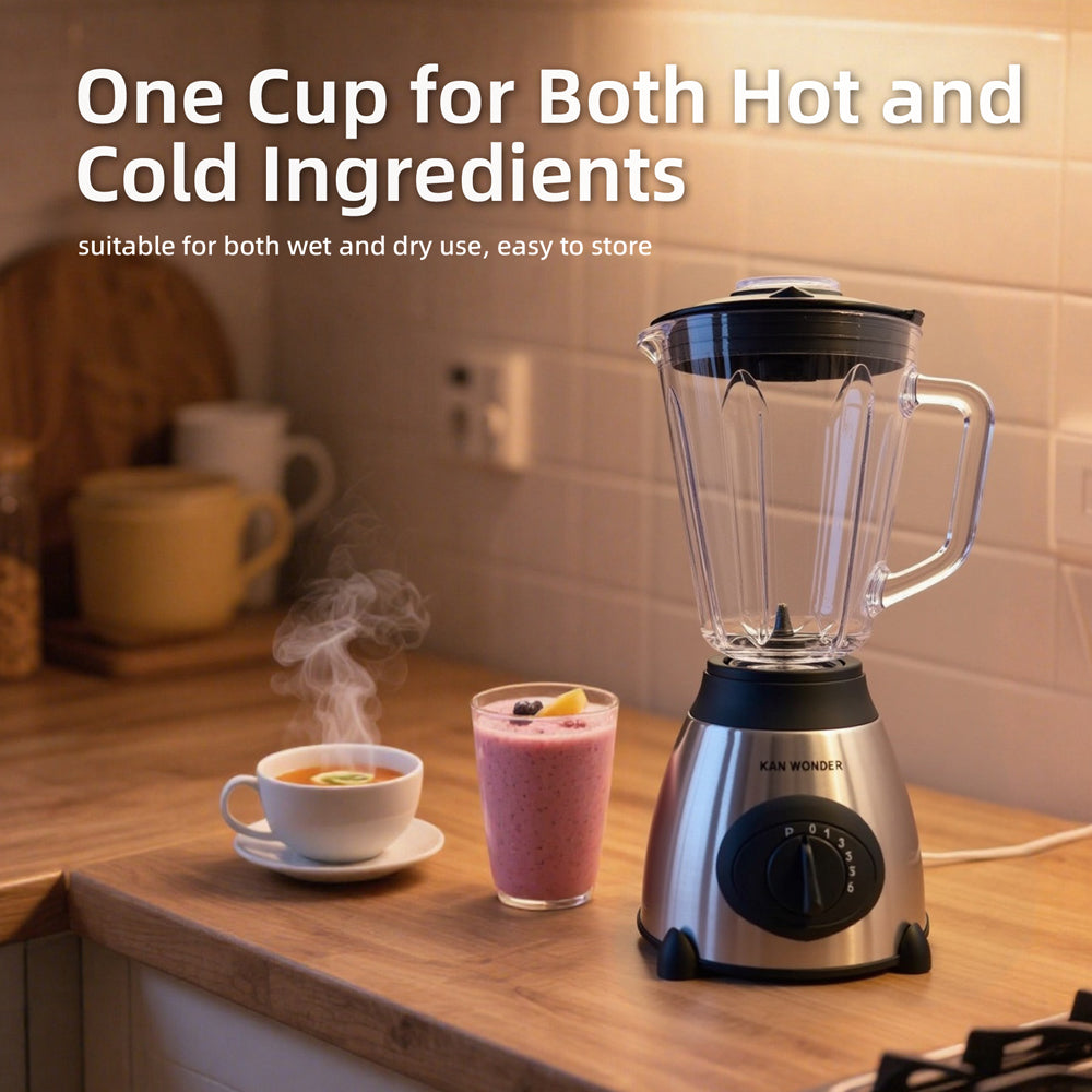 1.5L Multi-Functional Blender with 5 Adjustable Speeds, High-Power Motor, and Stainless Steel Base for Juicing, Ice Crushing, and More