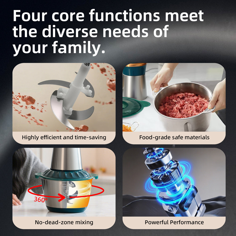 2L Multi-Function Stainless Steel Food Processor - 300W Powerful Meat Grinder & Chopper for Meat, Vegetables, Baby Food & Sauces