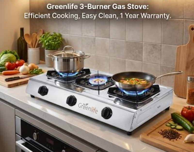 Greenlife Stainless Steel 3 Burner Cosmo high-power Burner Electronic gas cooker auto ignition Durable gas stove