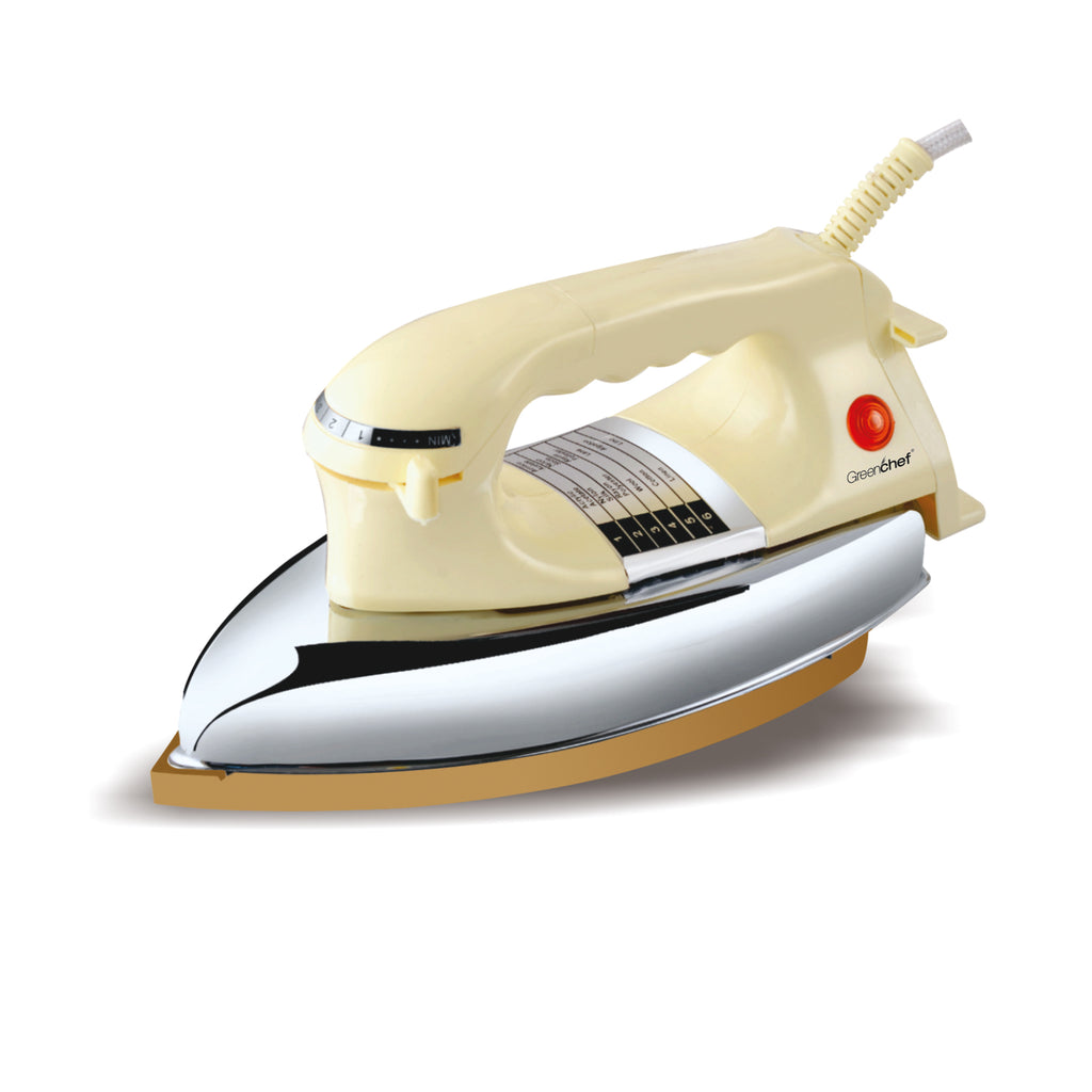 Greenchef D-907 Heavy Dry Iron - 1000W Quick Heating with PTFE Coated Aluminum Soleplate
