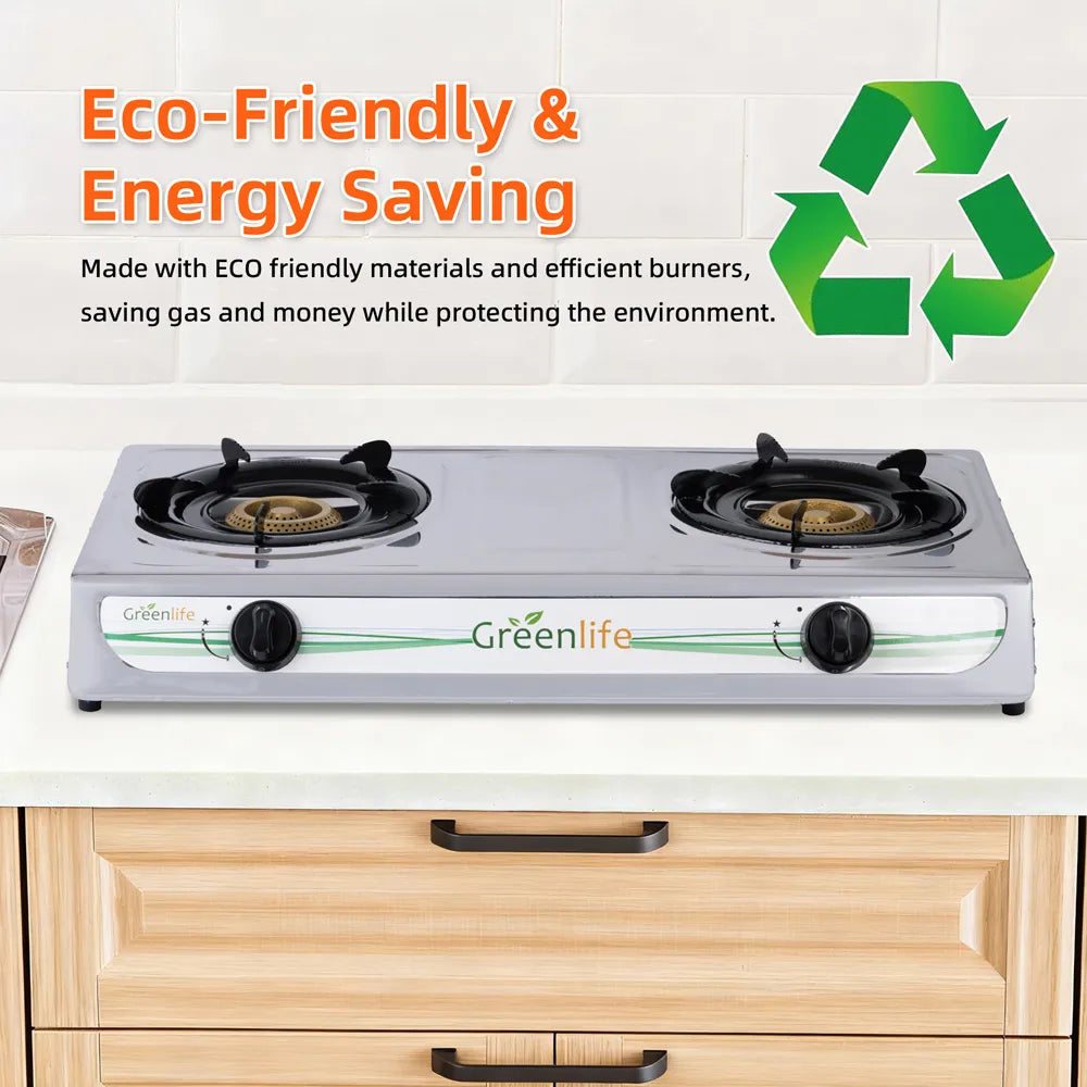 Greenlife Stainless Steel Double Burner Cosmo high-power Burner Electronic gas cooker auto ignition Durable gas stove