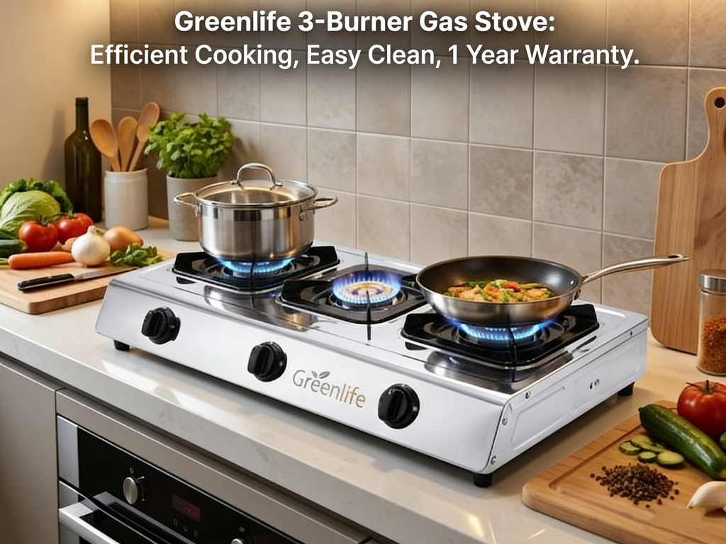 Greenlife Stainless Steel 3 Burner Cosmo high-power Burner Electronic gas cooker auto ignition Durable gas stove