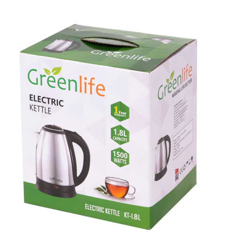 Greenlife 1.8L 1500W Stainless Steel Electric Kettle – Full Stainless Steel Interior & Inner Lid |