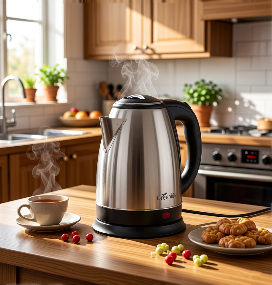 Greenlife 1.8L 1500W Stainless Steel Electric Kettle – Full Stainless Steel Interior & Inner Lid |