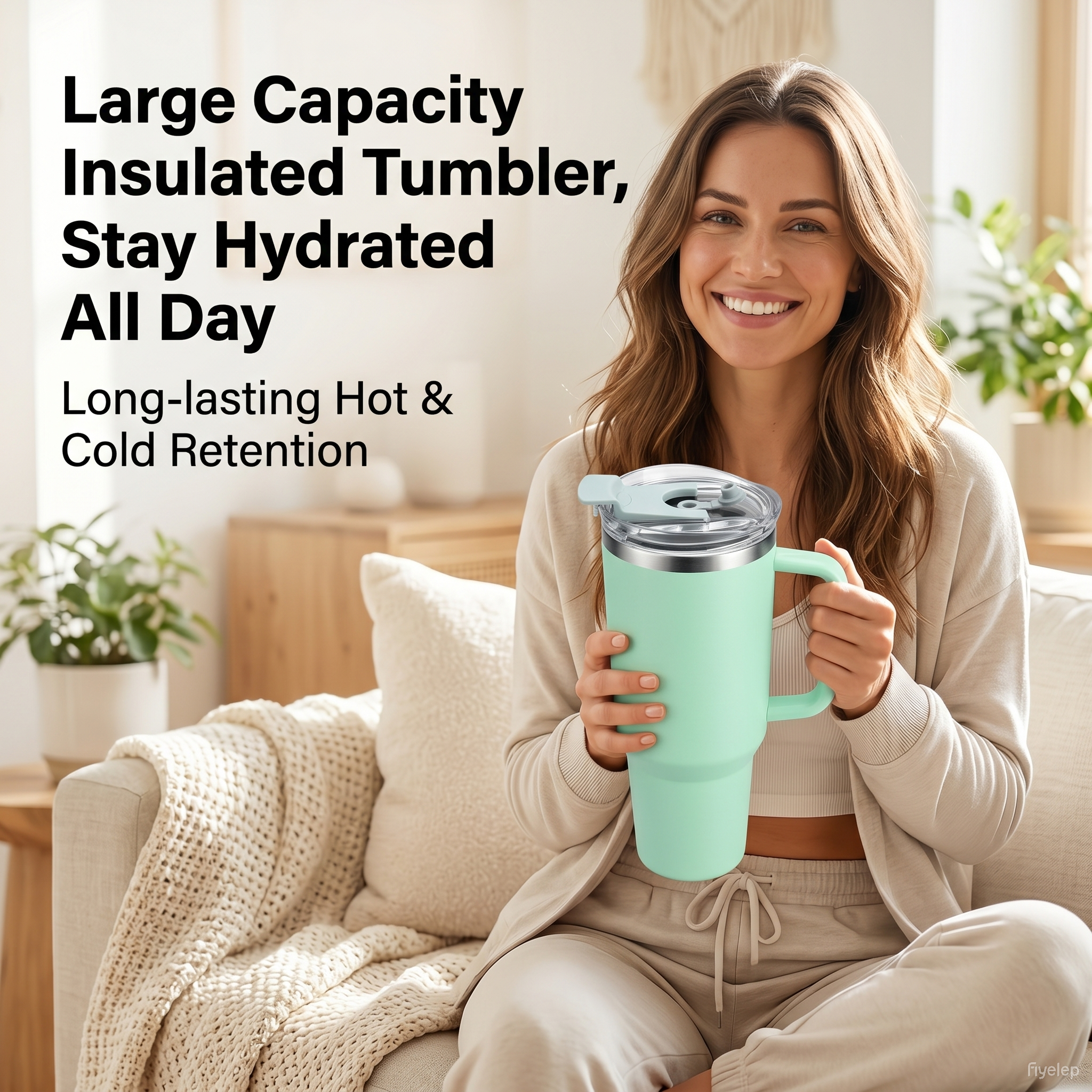40oz (1200ml) Insulated Stainless Steel Tumbler with Handle – Leak-Proof, Triple-Wall Vacuum Travel Mug for Hot & Cold Drinks, Car Cup Holder Friendly, Sweat-Proof, BPA-Free
