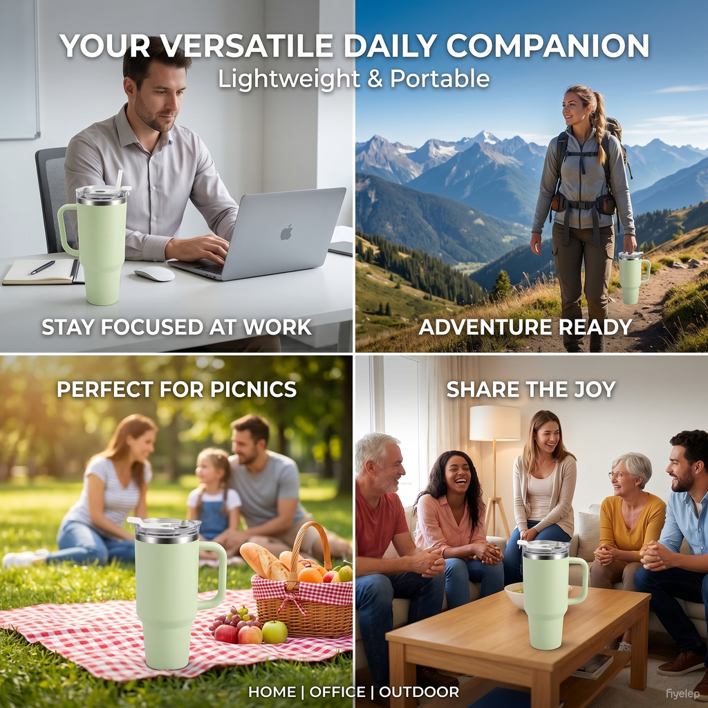 40oz (1200ml) Insulated Stainless Steel Tumbler with Handle – Leak-Proof, Triple-Wall Vacuum Travel Mug for Hot & Cold Drinks, Car Cup Holder Friendly, Sweat-Proof, BPA-Free