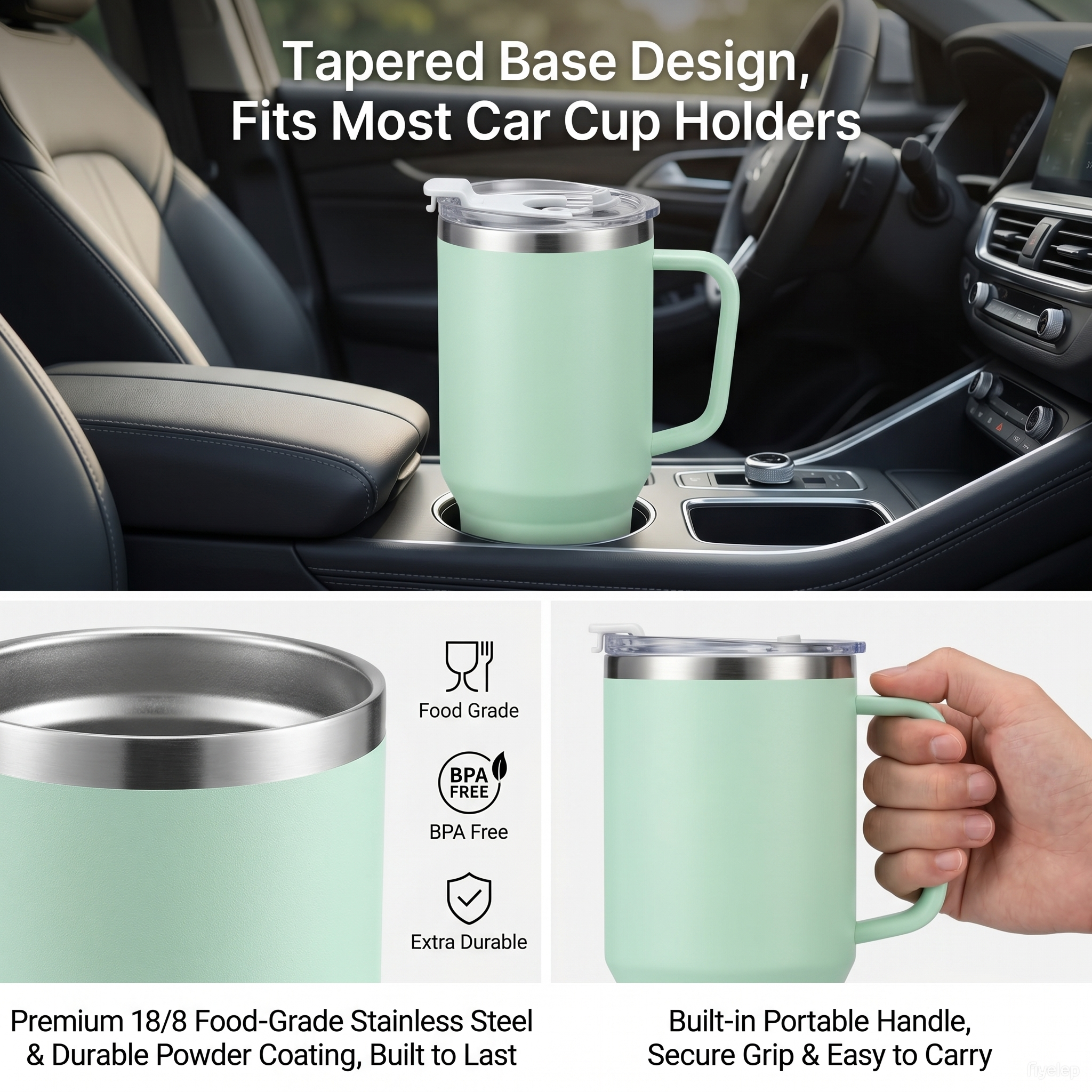 40oz (1200ml) Insulated Stainless Steel Tumbler with Handle – Leak-Proof, Triple-Wall Vacuum Travel Mug for Hot & Cold Drinks, Car Cup Holder Friendly, Sweat-Proof, BPA-Free