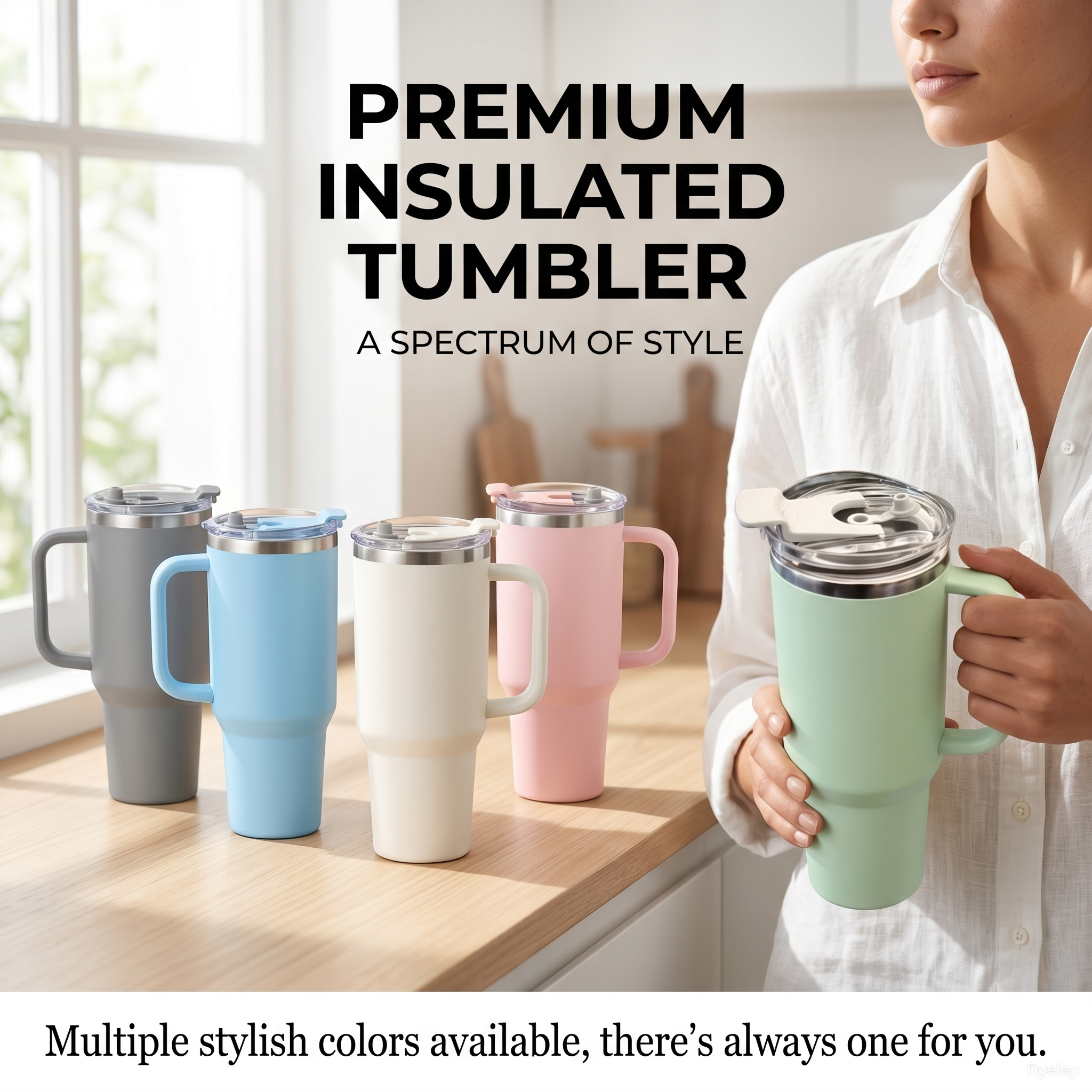 40oz (1200ml) Insulated Stainless Steel Tumbler with Handle – Leak-Proof, Triple-Wall Vacuum Travel Mug for Hot & Cold Drinks, Car Cup Holder Friendly, Sweat-Proof, BPA-Free