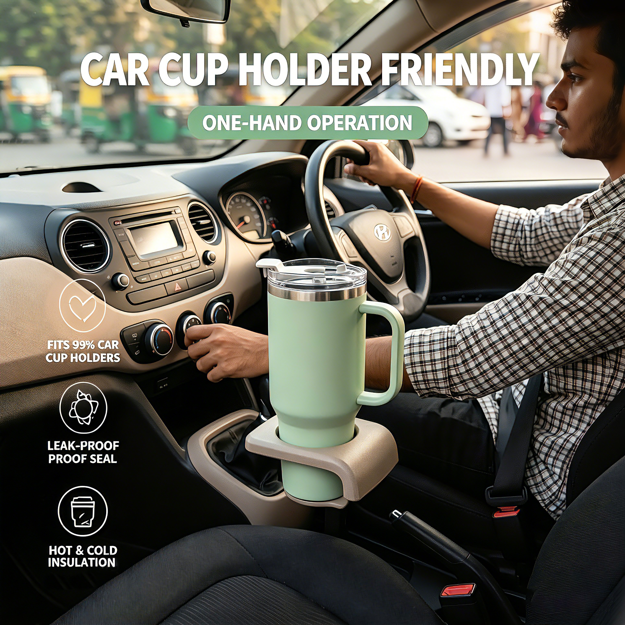 40oz (1200ml) Insulated Stainless Steel Tumbler with Handle – Leak-Proof, Triple-Wall Vacuum Travel Mug for Hot & Cold Drinks, Car Cup Holder Friendly, Sweat-Proof, BPA-Free