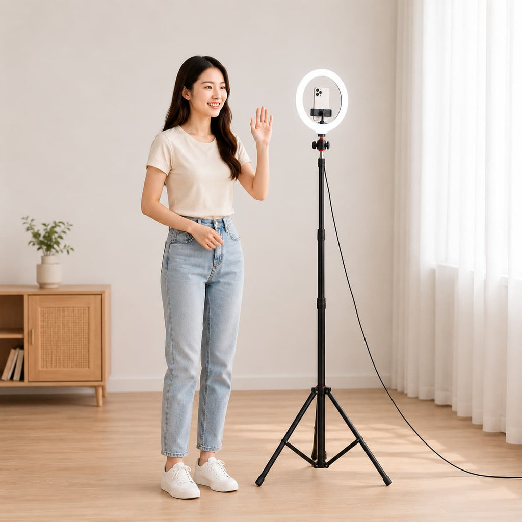 26CM LED Ring Fill Light with Phone Holder & Tripod Stand – Adjustable Beauty Light for Live Streaming, Photography & Video