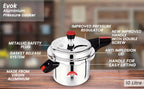Greenchef Evok Aluminium Pressure Cooker 10L Virgin Aluminum Multipurpose Safety Plug Large Capacity 1 Year Warranty