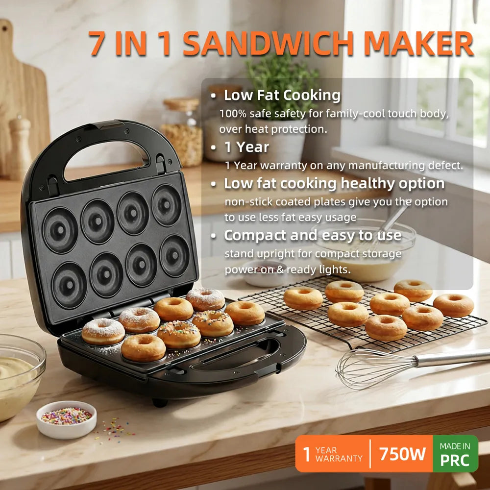 Greenlife 7 in 1 Sandwich Maker Quick and easy Stainless steel panel Non-Stick changeable plates Pre heat Multi function low fat