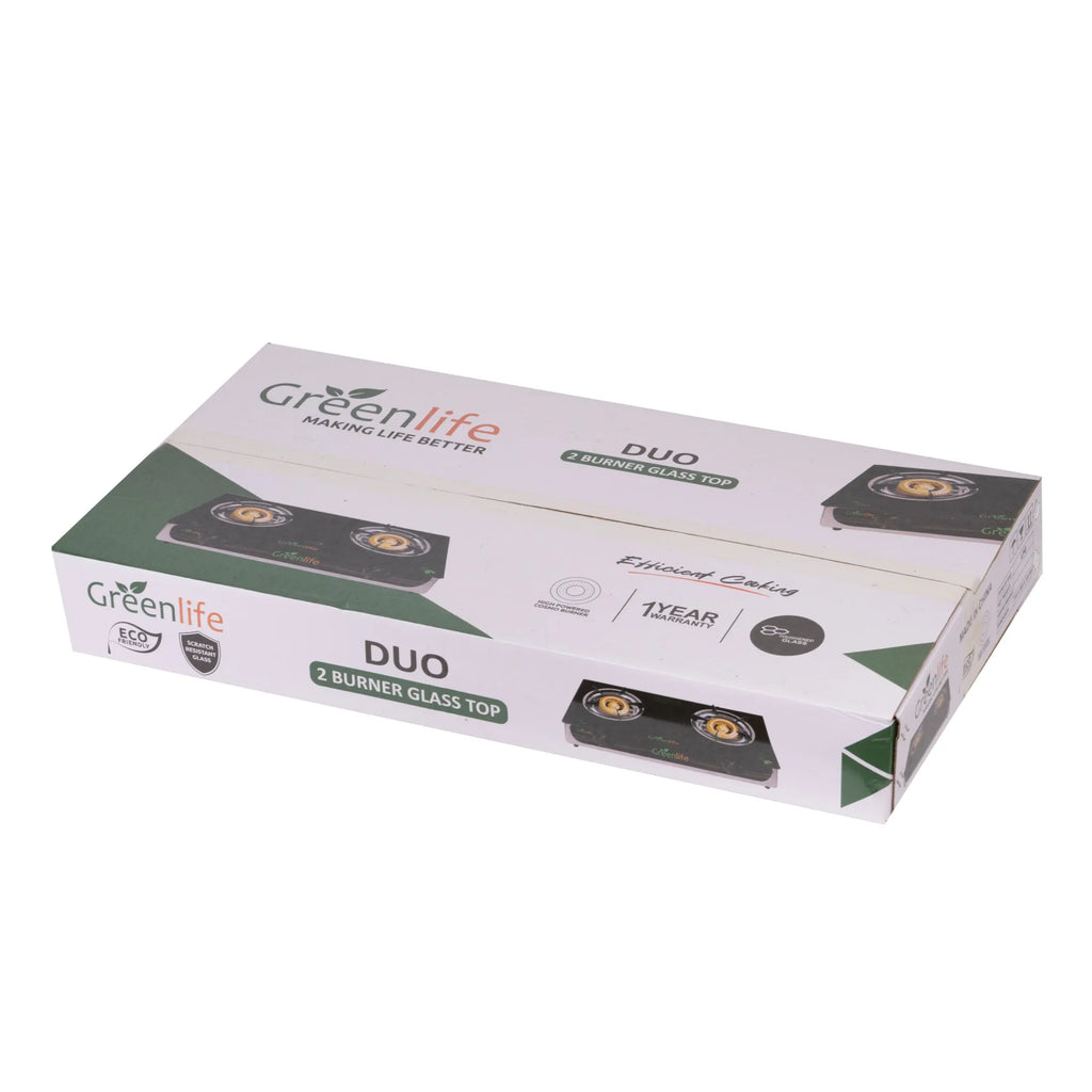 Greenlife DUO Glasstop Double Burner Safe Gas Cooker Efficient stove Easy Cooking Instant Ignition Explosion Resistant