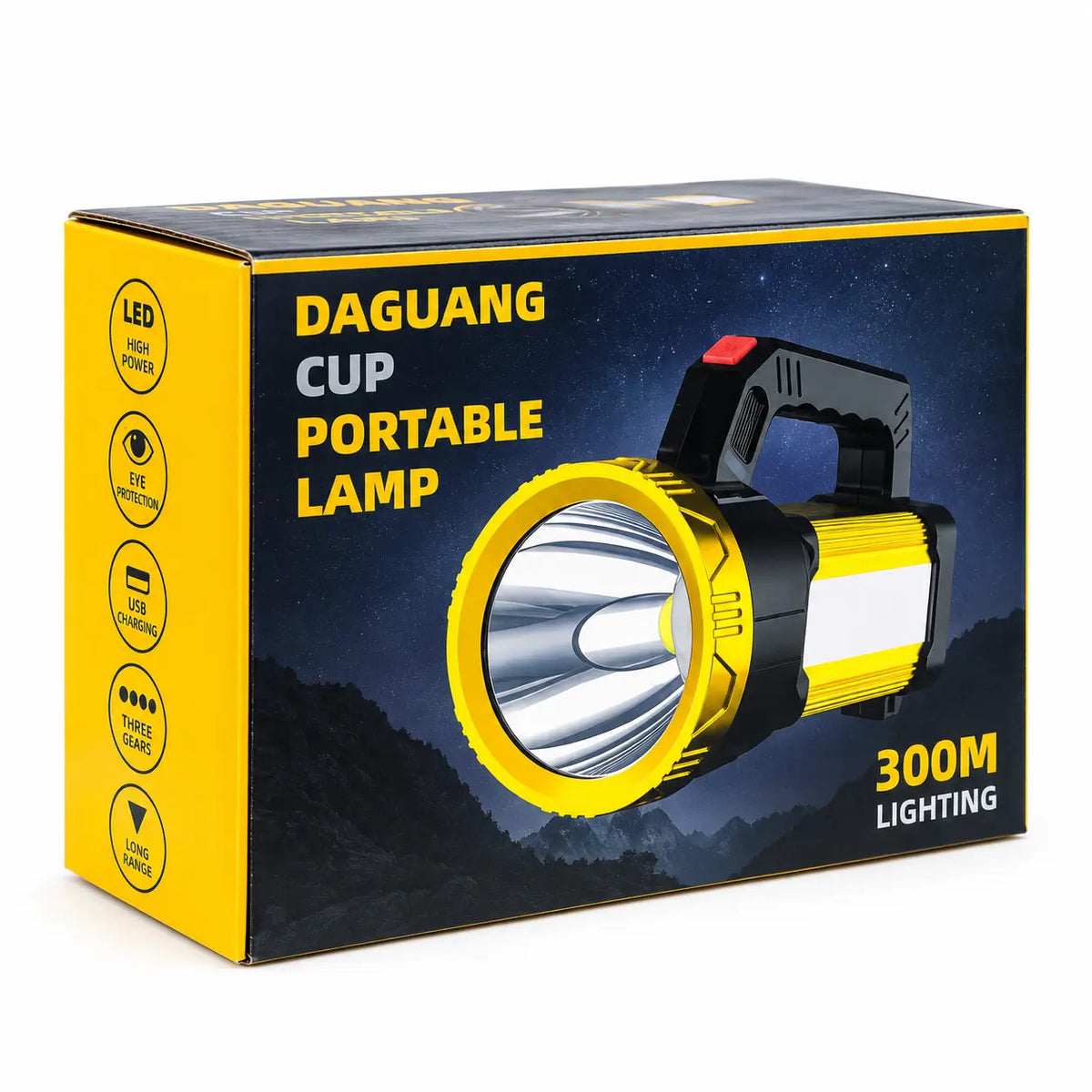 Rechargeable Strong Light Portable LED Spotlight with 3 Lighting Modes, Side Lamp & USB Charging
