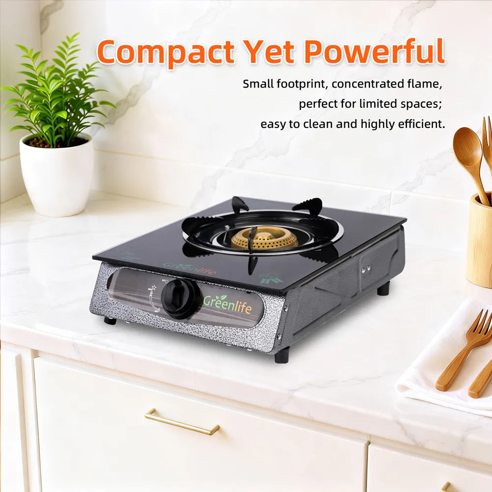 Greenlife UNIC Single Burner Glass Top Safe Gas Cooker Efficient stove Easy Cooking Instant Ignition High powered Cosmo Burner