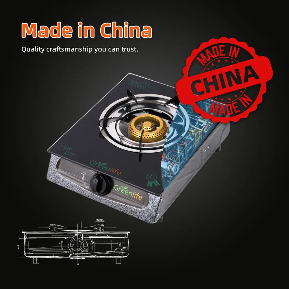Greenlife UNIC Single Burner Glass Top Safe Gas Cooker Efficient stove Easy Cooking Instant Ignition High powered Cosmo Burner