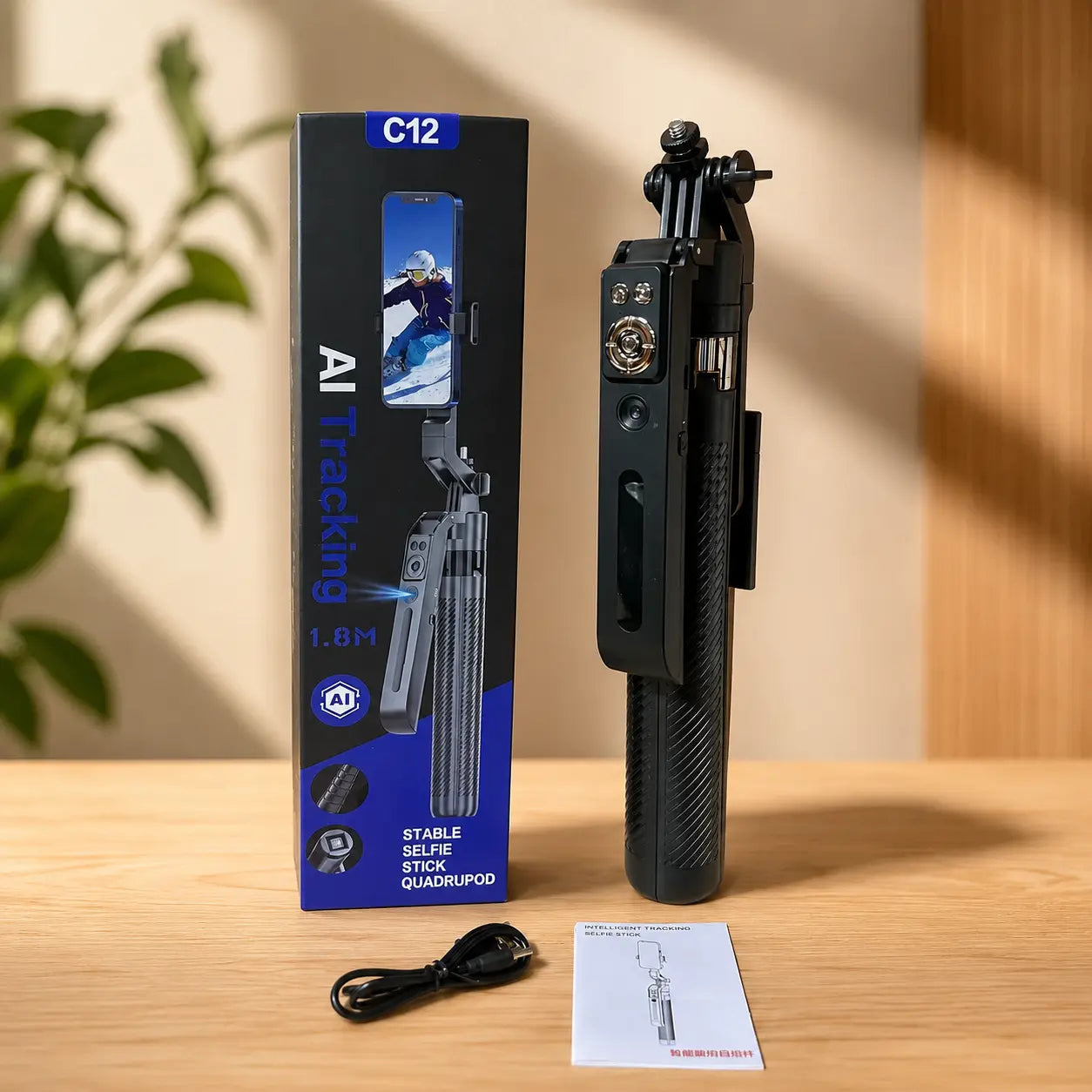 AI Face Tracking Selfie Stick Tripod with Magnetic Phone Holder, Bluetooth Remote & 1.7M Extendable Floor Stand