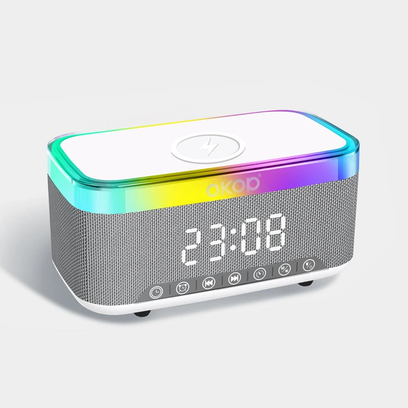 OKOP KP559 Multifunctional Bluetooth 5.3 Alarm Clock Speaker with Wireless Charging, RGB Light & White Noise
