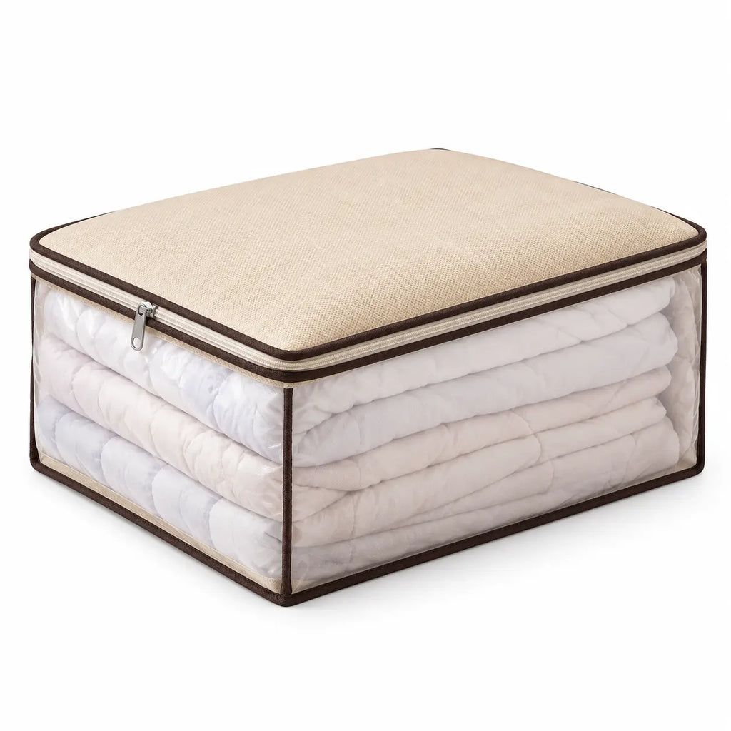Nattyea foldable blanket storage bag with clear window and zipper
