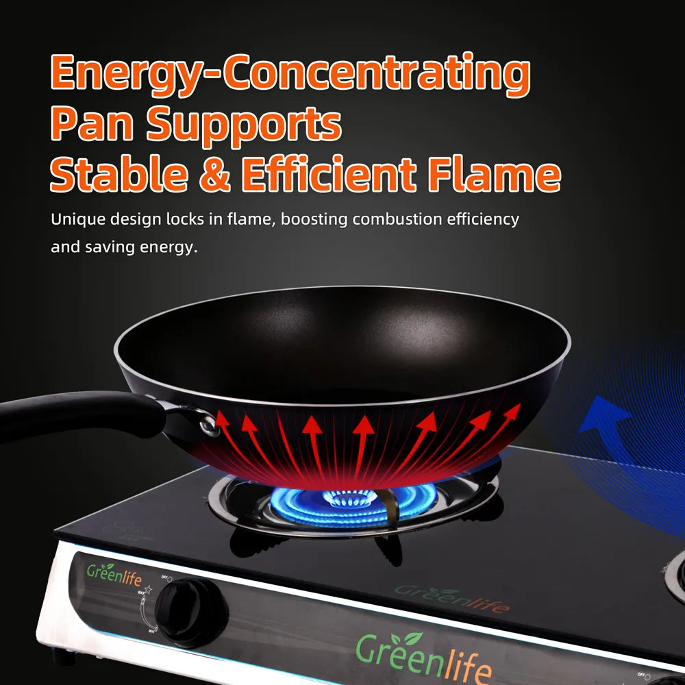 Greenlife DUO Glasstop Double Burner Safe Gas Cooker Efficient stove Easy Cooking Instant Ignition Explosion Resistant