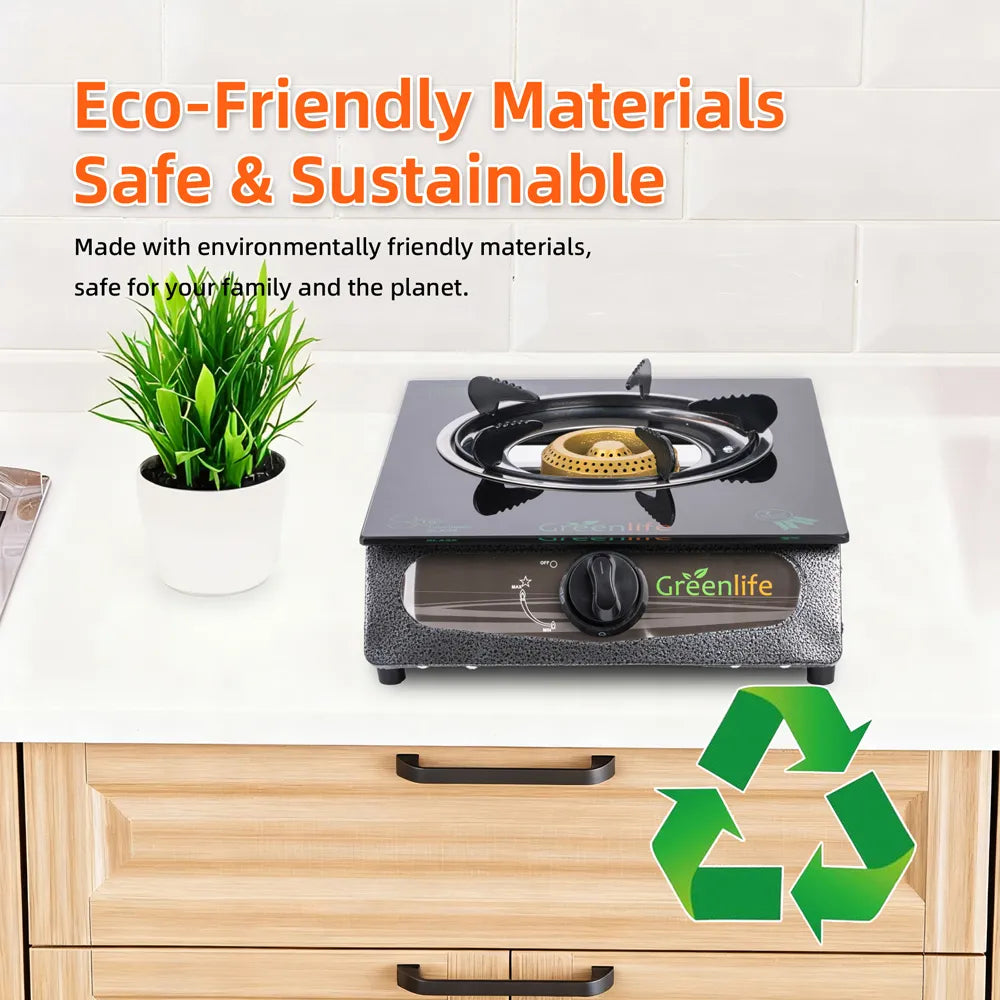Greenlife UNIC Single Burner Glass Top Safe Gas Cooker Efficient stove Easy Cooking Instant Ignition High powered Cosmo Burner