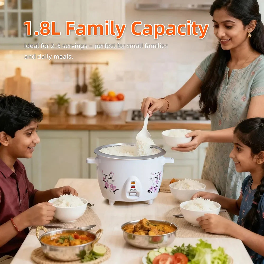 Greenlife 1.8L Automatic Electric Rice Cooker | 700W Fast Cooking | Keep Warm | Large Capacity & Triple Safety System