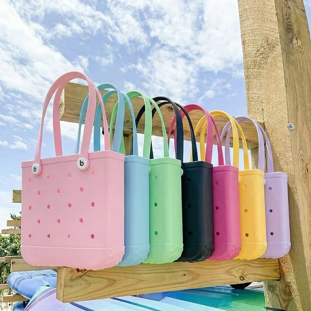 EVA Hollow Beach Tote Bag – Waterproof Candy Color Swimming & Shopping Carry Bag, Multi-Purpose Ventilated Design