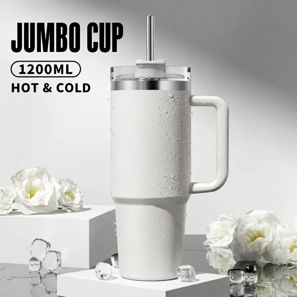 40oz (1200ml) Insulated Stainless Steel Tumbler with Handle & Straw | Leak-Proof Vacuum Travel Mug for Hot & Cold Drinks