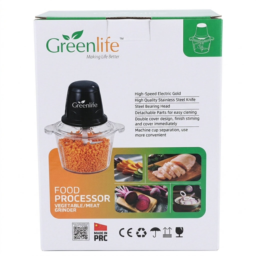 Greenlife 2L Electric Food Processor | Vegetable & Meat Grinder glass bowl