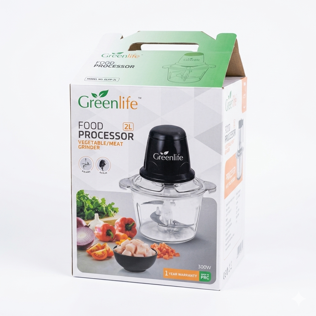 Greenlife 2L Electric Food Processor | Vegetable & Meat Grinder glass bowl