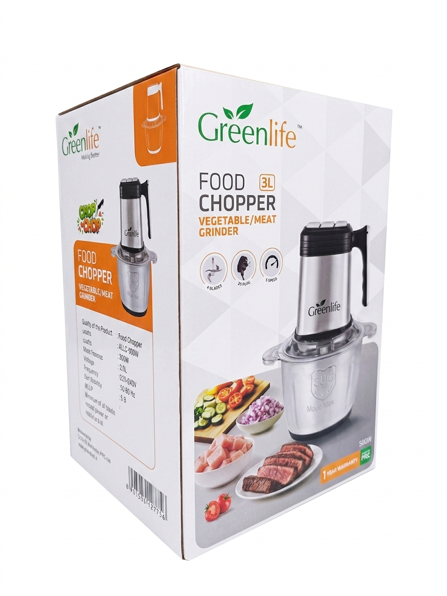 Greenlife 3L Stainless Steel Electric Food Chopper | Vegetable & Meat Grinder GLFC-300W