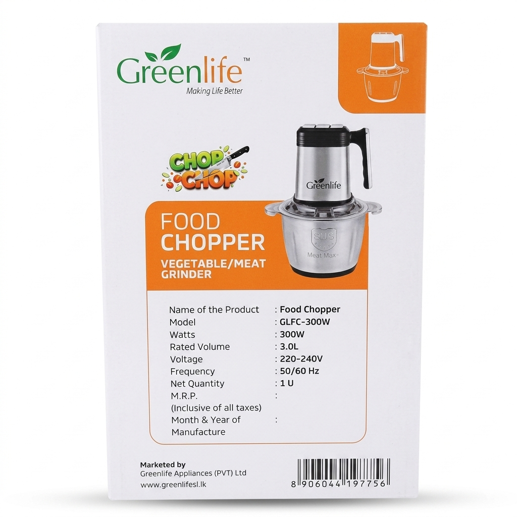 Greenlife 3L Stainless Steel Electric Food Chopper | Vegetable & Meat Grinder GLFC-300W