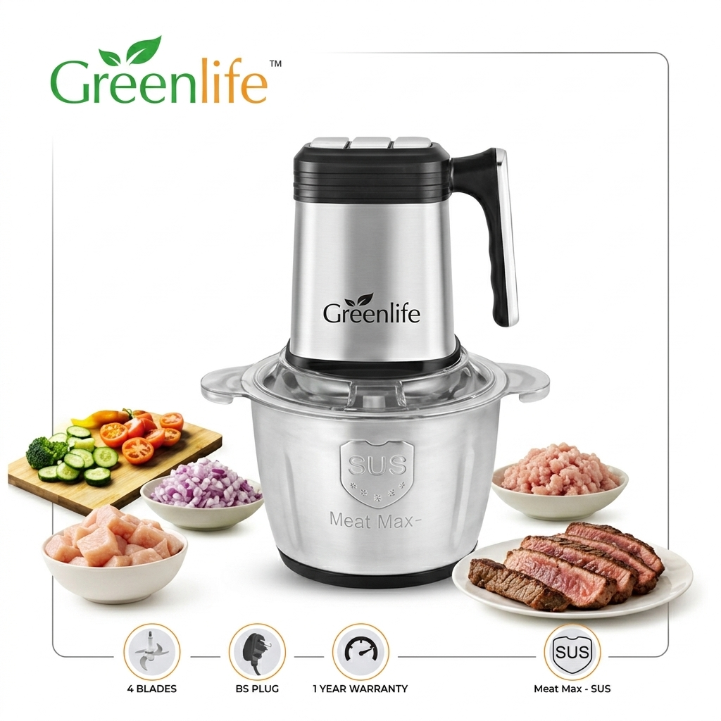 Greenlife 3L Stainless Steel Electric Food Chopper | Vegetable & Meat Grinder GLFC-300W