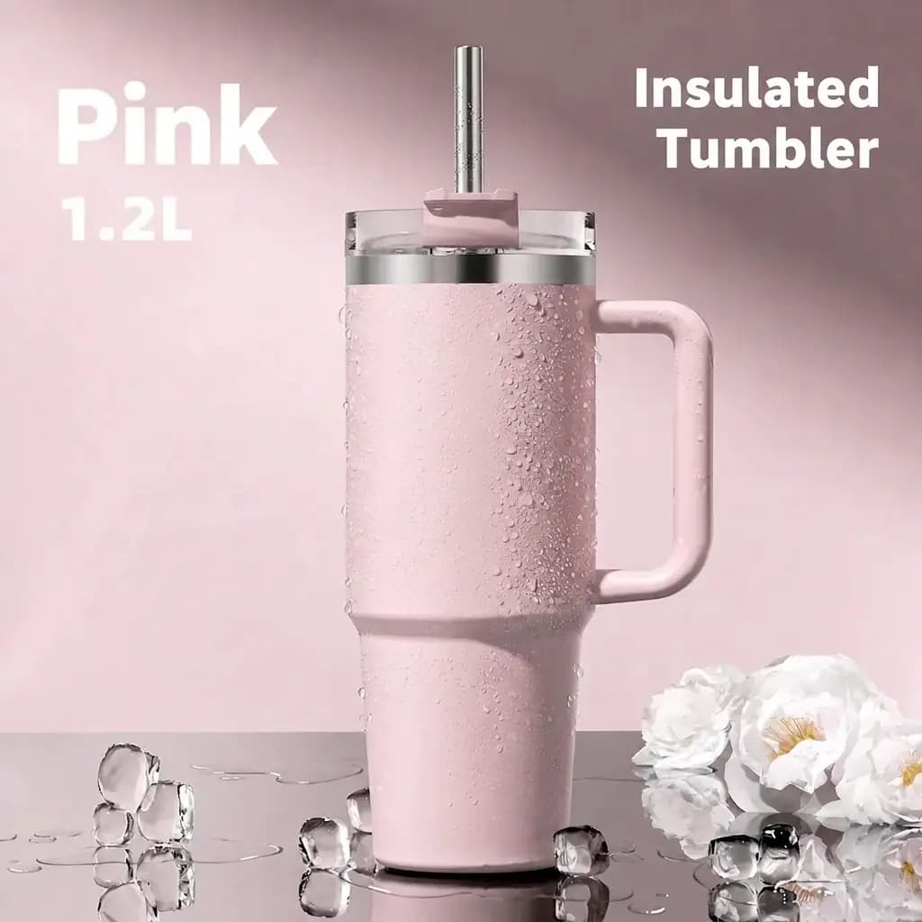 40oz (1200ml) Insulated Stainless Steel Tumbler with Handle & Straw | Leak-Proof Vacuum Travel Mug for Hot & Cold Drinks