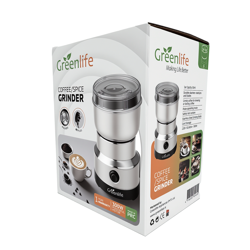Greenlife Electric Coffee & Spice Grinder 300W | Stainless Steel Blender for Coffee, Nuts, Herbs & Spices