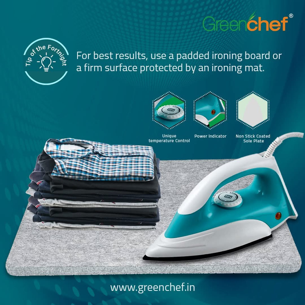 Greenchef D607 Dry Iron - 1000W Lightweight Electric Iron with Non-Stick Soleplate