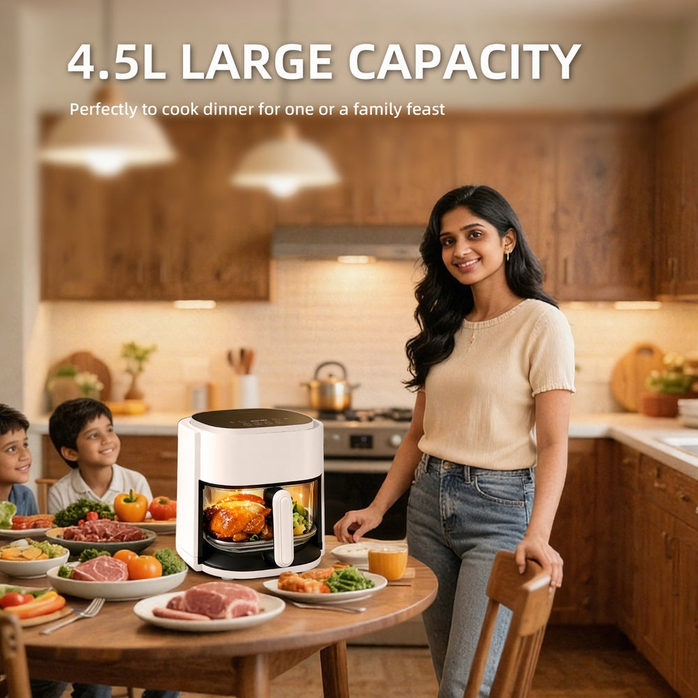 4.5L Smart Touch Multi-Function Air Fryer with Glass Pot Oil Free Cooking, High-Speed & Time-Saving