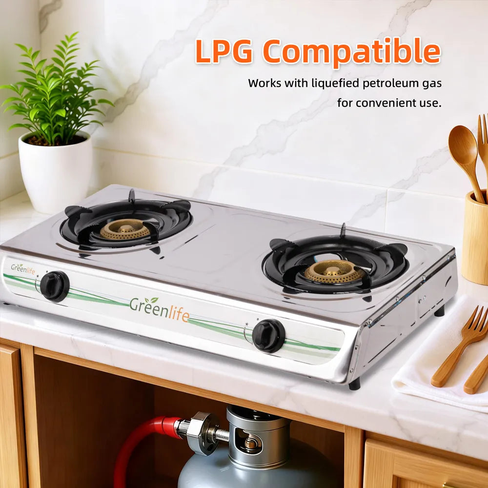 Greenlife Stainless Steel Double Burner Cosmo high-power Burner Electronic gas cooker auto ignition Durable gas stove