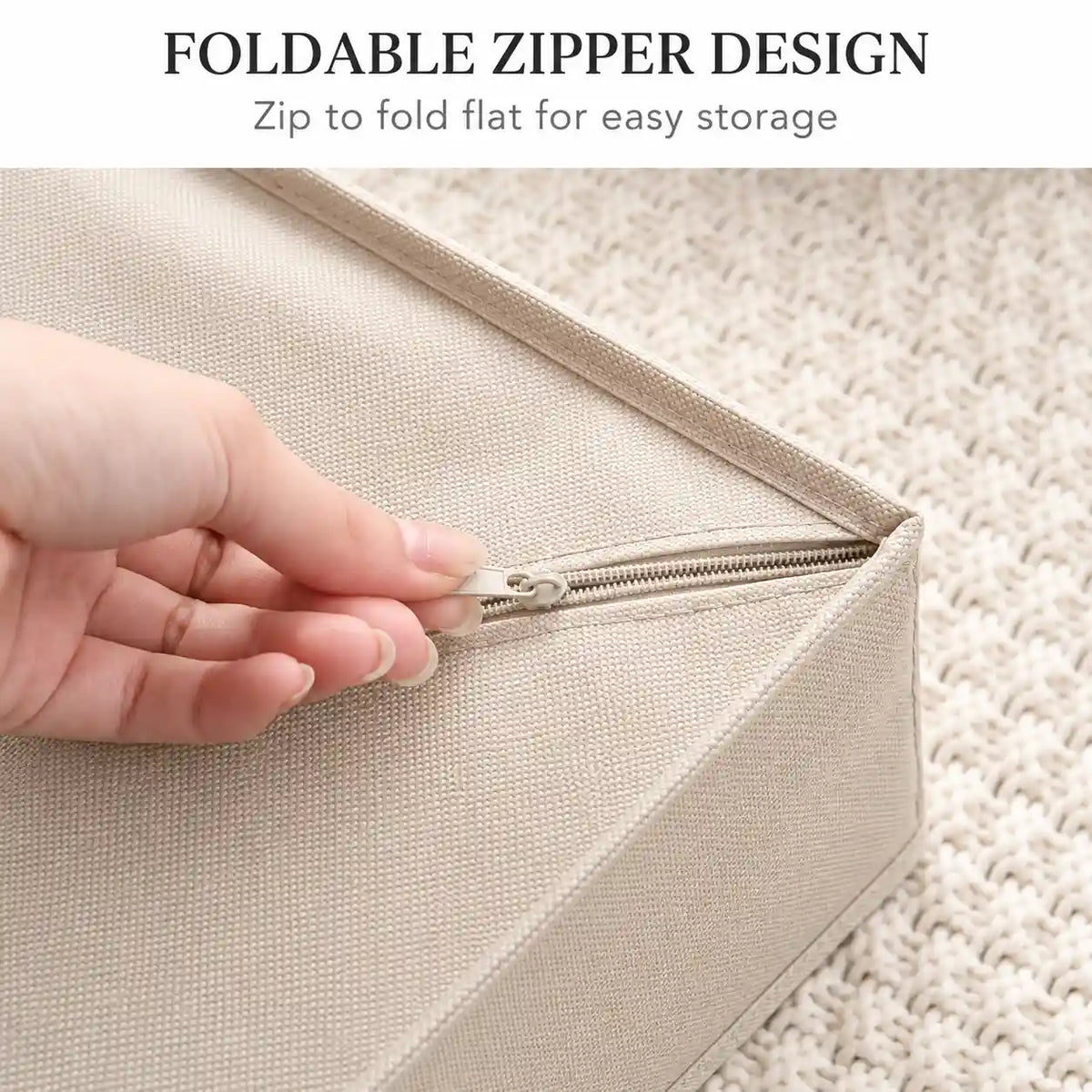 Foldable drawer organizer folded flat with zippered design