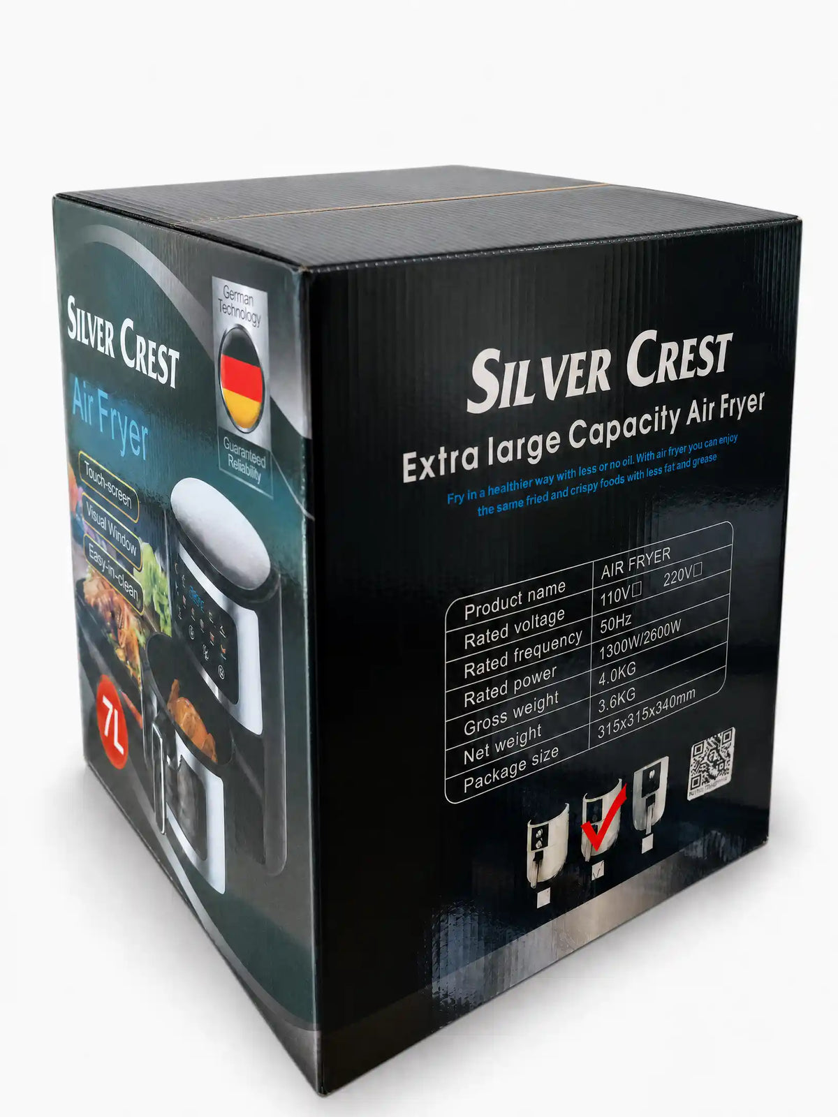 Silver Crest 7L Digital Air Fryer 1300W | Large Capacity Oil-Free Air Fryer with Touch Screen, Non-Stick Basket & Adjustable Temperature, 220V