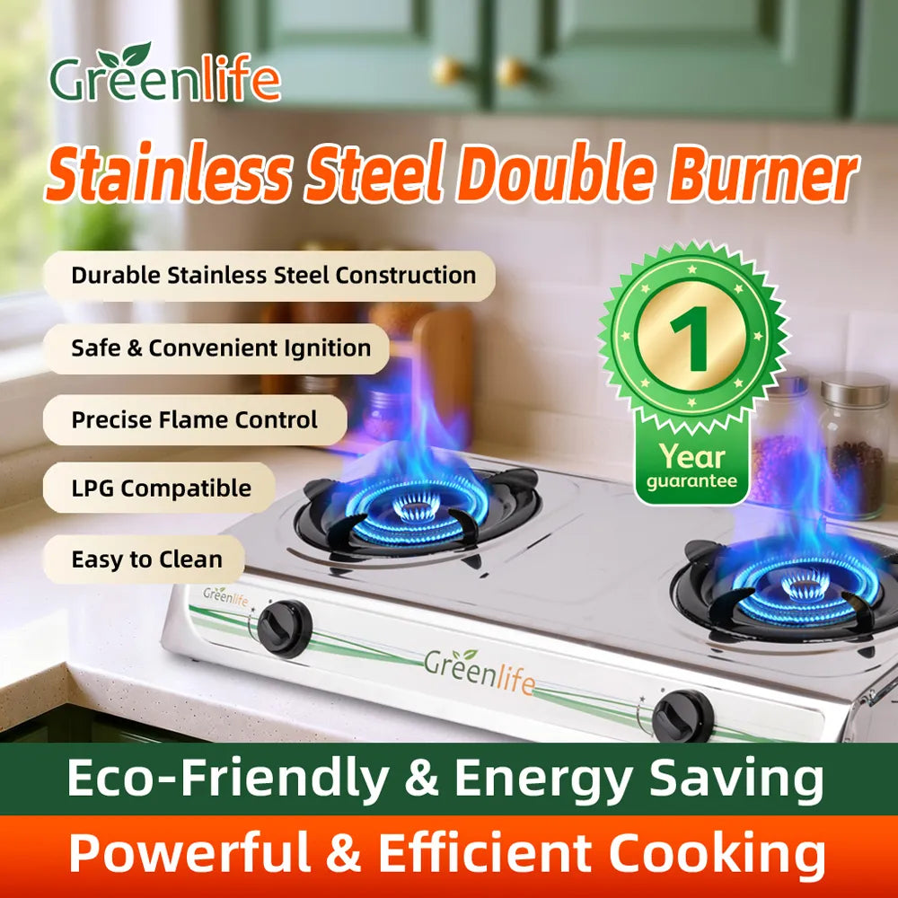 Greenlife Stainless Steel Double Burner Cosmo high-power Burner Electronic gas cooker auto ignition Durable gas stove