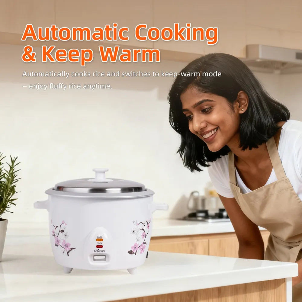 Greenlife 1.8L Automatic Electric Rice Cooker | 700W Fast Cooking | Keep Warm | Large Capacity & Triple Safety System