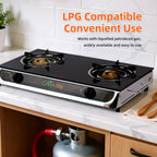 Greenlife DUO Glasstop Double Burner Safe Gas Cooker Efficient stove Easy Cooking Instant Ignition Explosion Resistant