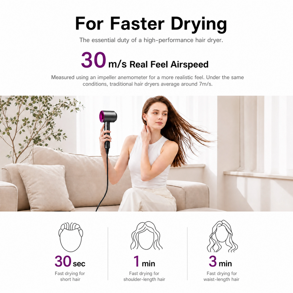 Professional High-Speed Hair Dryer with Ultra-Fast Drying and Ionic Care