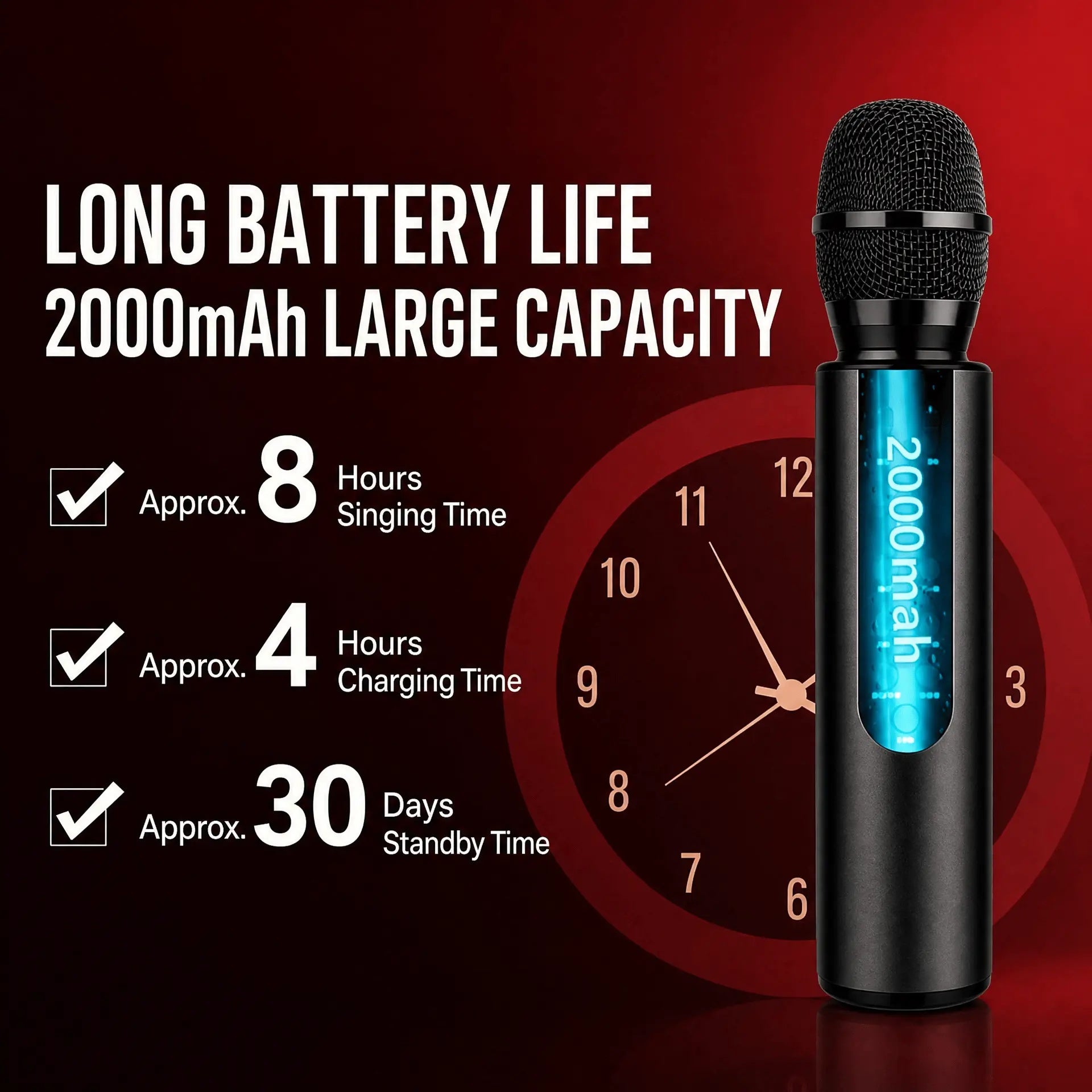 Wireless Bluetooth Karaoke Microphone with Built-in Dual Speakers, Portable Handheld Mic for Live Streaming, Singing & Recording