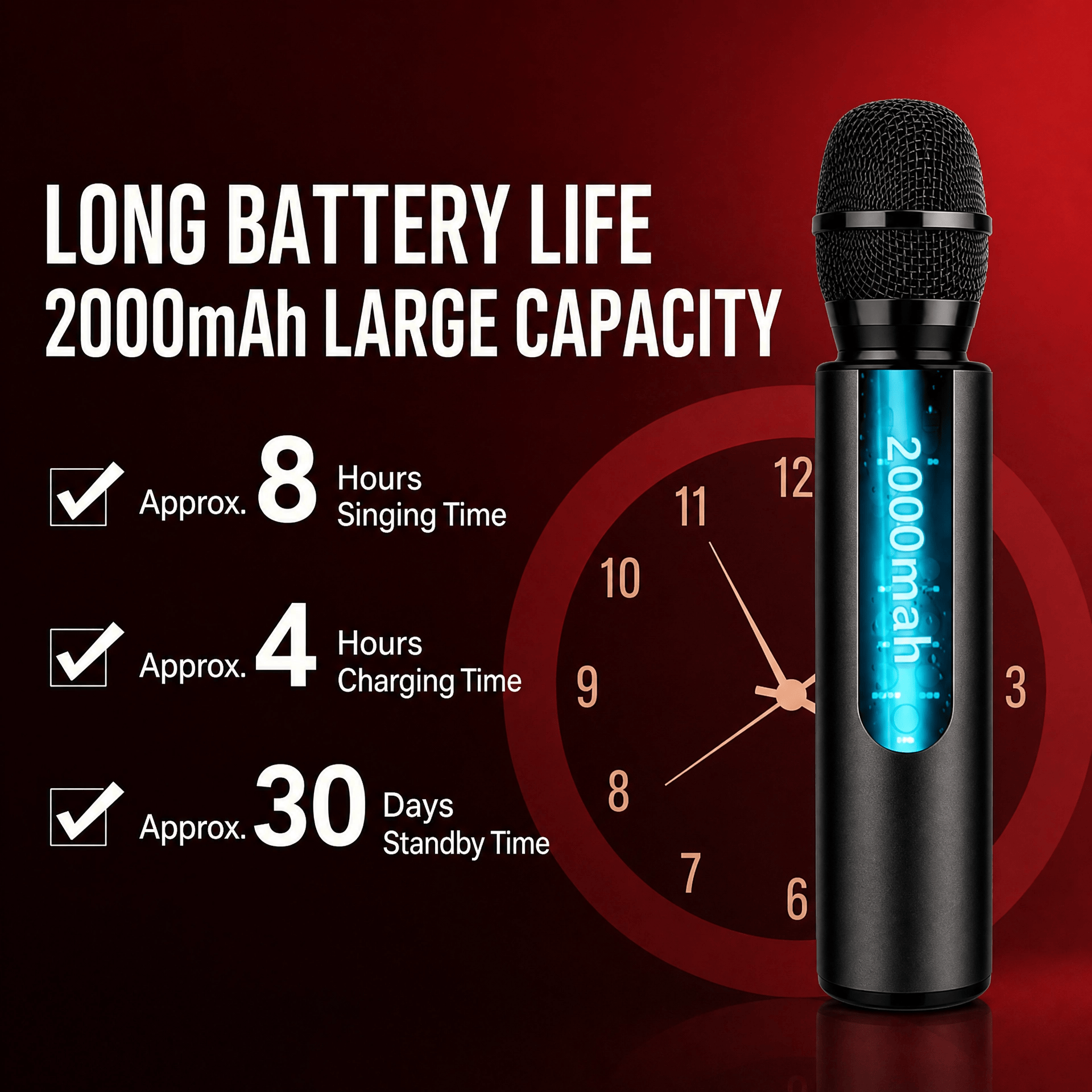 Wireless Bluetooth Karaoke Microphone with Built-in Dual Speakers, Portable Handheld Mic for Live Streaming, Singing & Recording